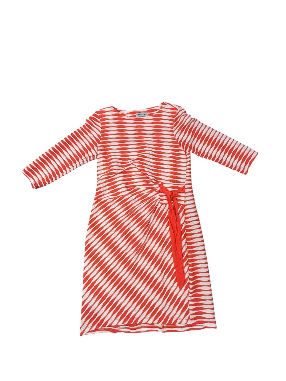 Shelby & Palmer Coral and White Striped Textured Dress with Knot Detail 14 NWT